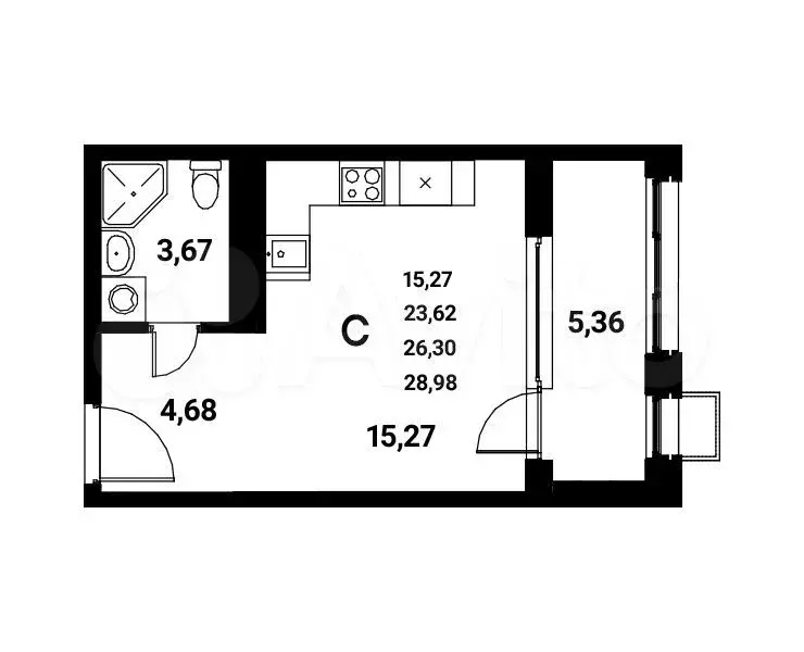 Квартира-студия, 26,3м, 8/21эт. - Фото 0