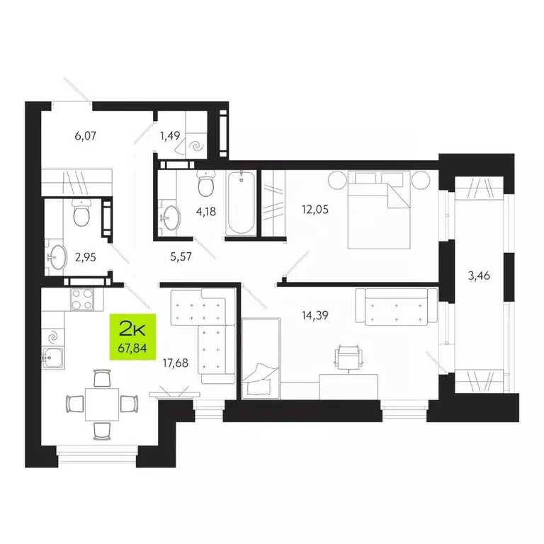 2-к кв. Томская область, Томск Уютный жилой квартал, ул. Маяковского, ... - Фото 1