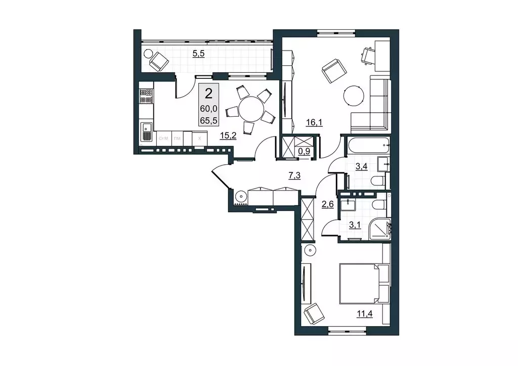 2-комнатная квартира: Саратов, улица имени Евгения Долгина, 6 (60 м) - Фото 1