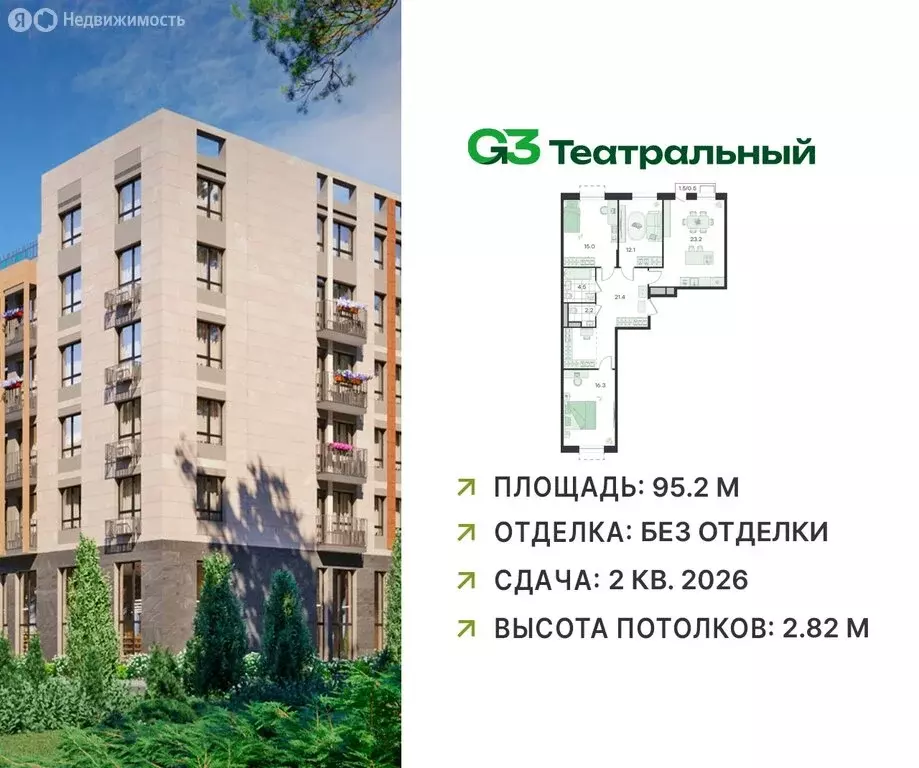 4-комнатная квартира: Ильинский, Театральная улица, 6 (95.2 м) - Фото 1