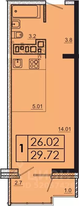 1-к кв. Иркутская область, Иркутск ул. Баумана, 271 (29.72 м) - Фото 1