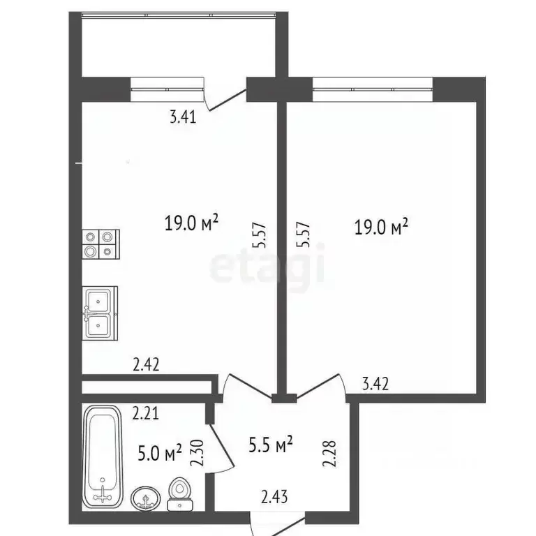 1-к кв. Ростовская область, Батайск Речная ул., 110к1 (42.0 м) - Фото 1