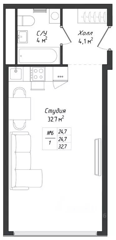1-к кв. Калужская область, Калуга Комфорт Парк жилой комплекс (32.7 м) - Фото 1
