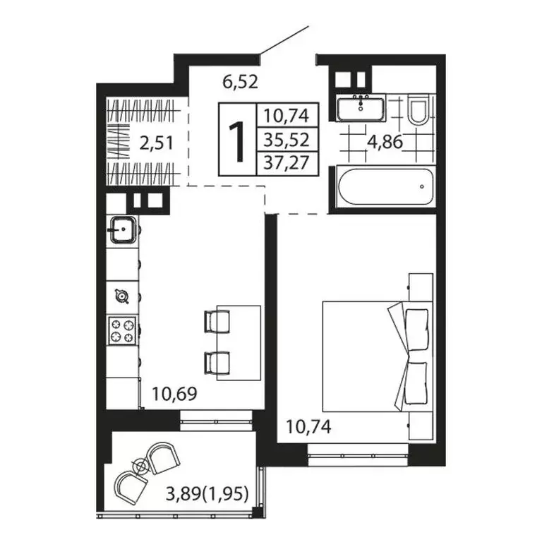 1-комнатная квартира: Ростов-на-Дону, улица Текучёва, 370/2 (37.28 м) - Фото 0