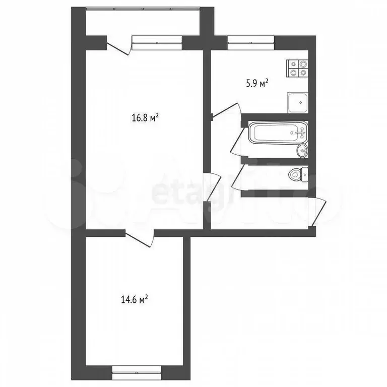 2-к. квартира, 44,2 м, 2/5 эт. - Фото 1