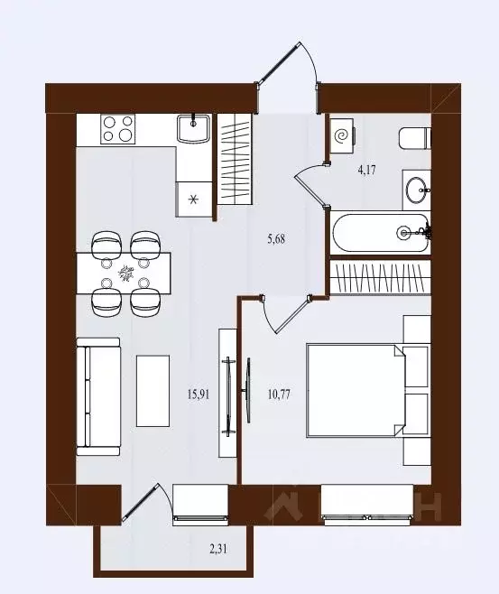 1-к кв. Брянская область, Брянск ул. Романа Брянского (38.84 м) - Фото 1