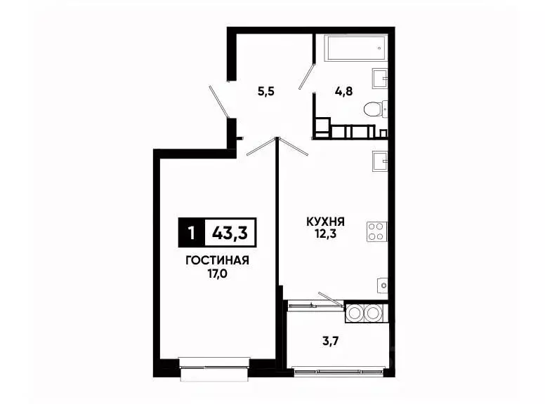 1-к кв. Ставропольский край, Ставрополь ул. Андрея Голуба, 14к3 (43.3 ... - Фото 0