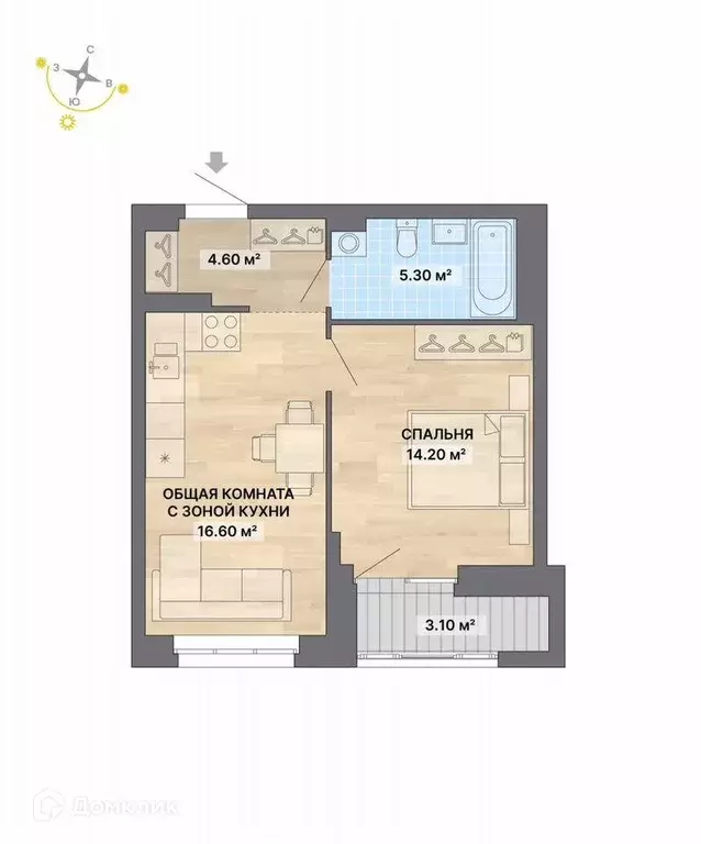 Продаётся 1-к квартира, 43.8 м - Фото 1