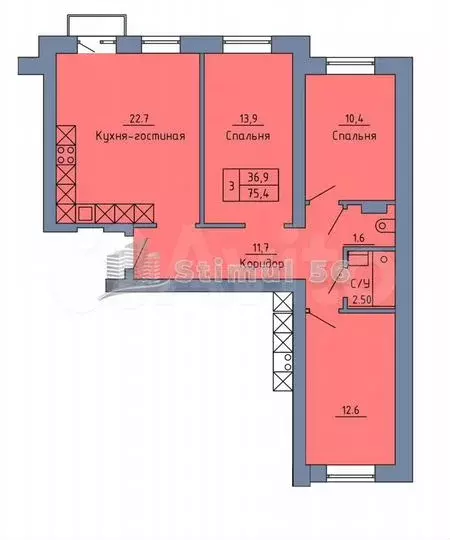 3-к. квартира, 75м, 4/4эт. - Фото 0