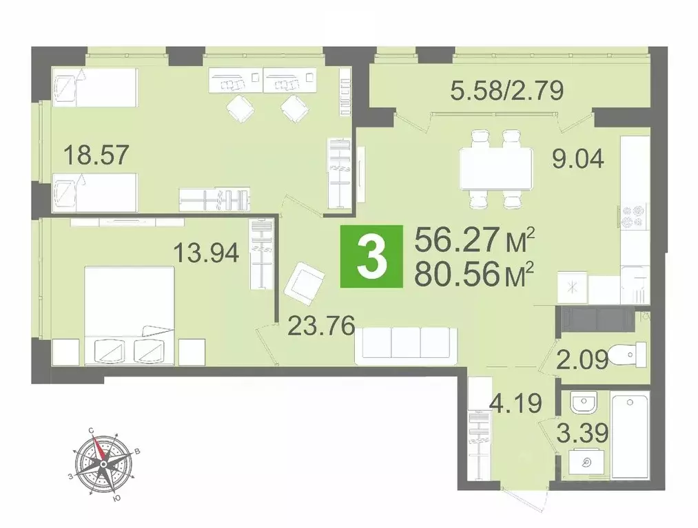 3-к кв. Пензенская область, Пенза ул. Рахманинова, с18 (80.56 м) - Фото 0