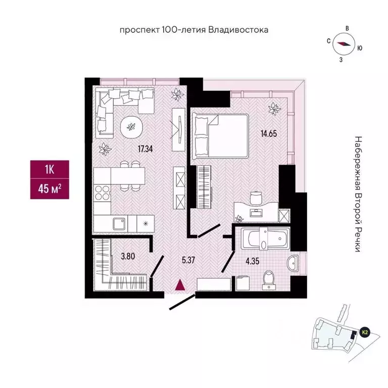 1-к кв. Приморский край, Владивосток просп. 100-летия Владивостока, ... - Фото 2