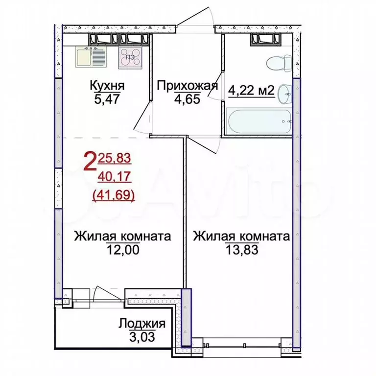 2-к. квартира, 41,7м, 11/18эт. - Фото 0