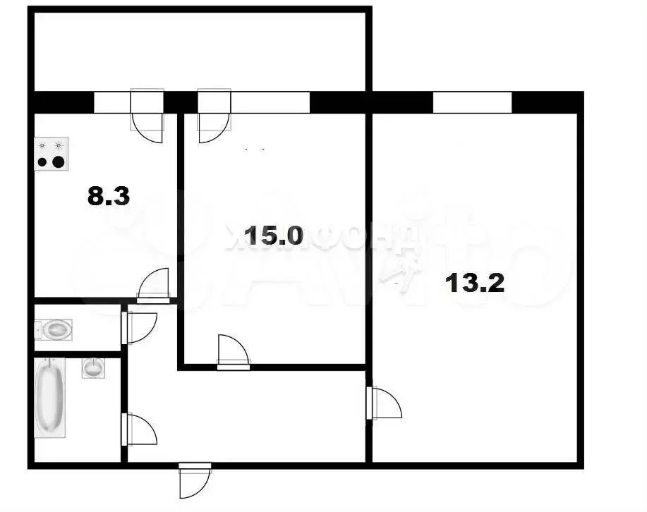 2-к. квартира, 46,7 м, 6/9 эт. - Фото 0