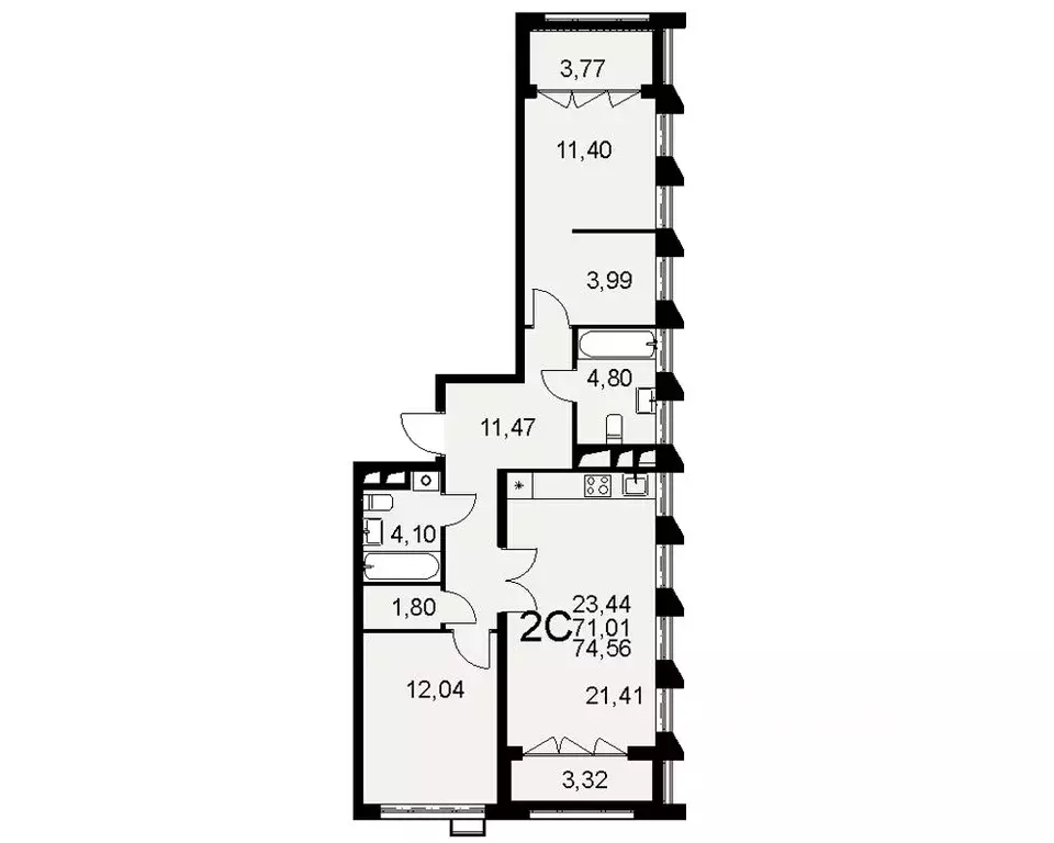 2-к кв. Тульская область, Тула Путейская ул., 11 (74.56 м) - Фото 0