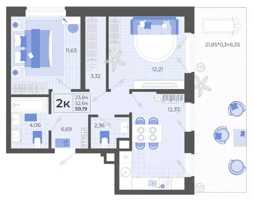 2-к кв. Краснодарский край, Тихорецк ул. Калинина, 114 (59.17 м) - Фото 1