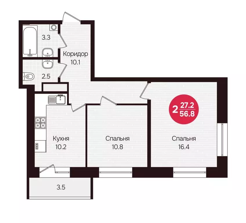 2-комнатная квартира: Новочебоксарск, улица 10-й Пятилетки, 5 (56.8 м) - Фото 1