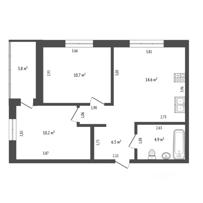 2-к кв. Тюменская область, Тюмень Новгородская ул., 9Б (46.9 м) - Фото 2