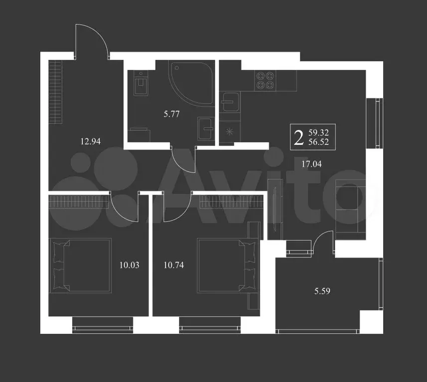 2-к. квартира, 59,3 м, 16/17 эт. - Фото 1