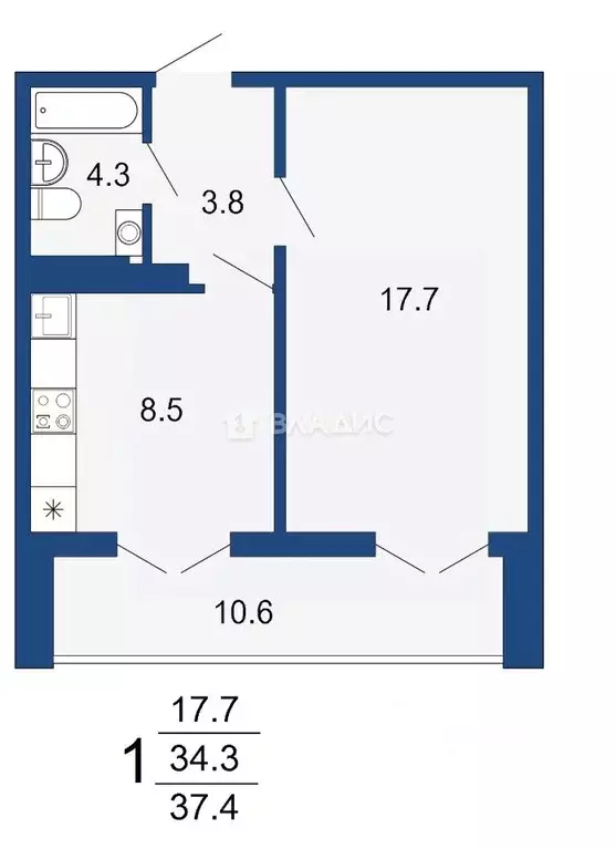 1-к кв. Воронежская область, Воронеж ул. 9 Января, 68к1 (37.0 м) - Фото 2
