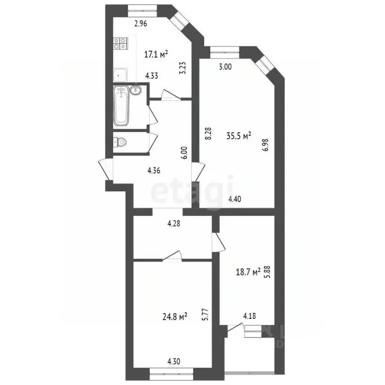 3-к кв. Белгородская область, Белгород ул. Губкина, 49А (133.8 м) - Фото 2