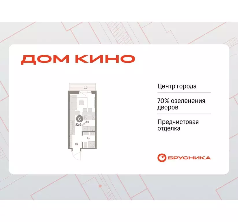 Квартира-студия: Курган, жилой район Центральный, ЖК Дом Кино (23.86 ... - Фото 1