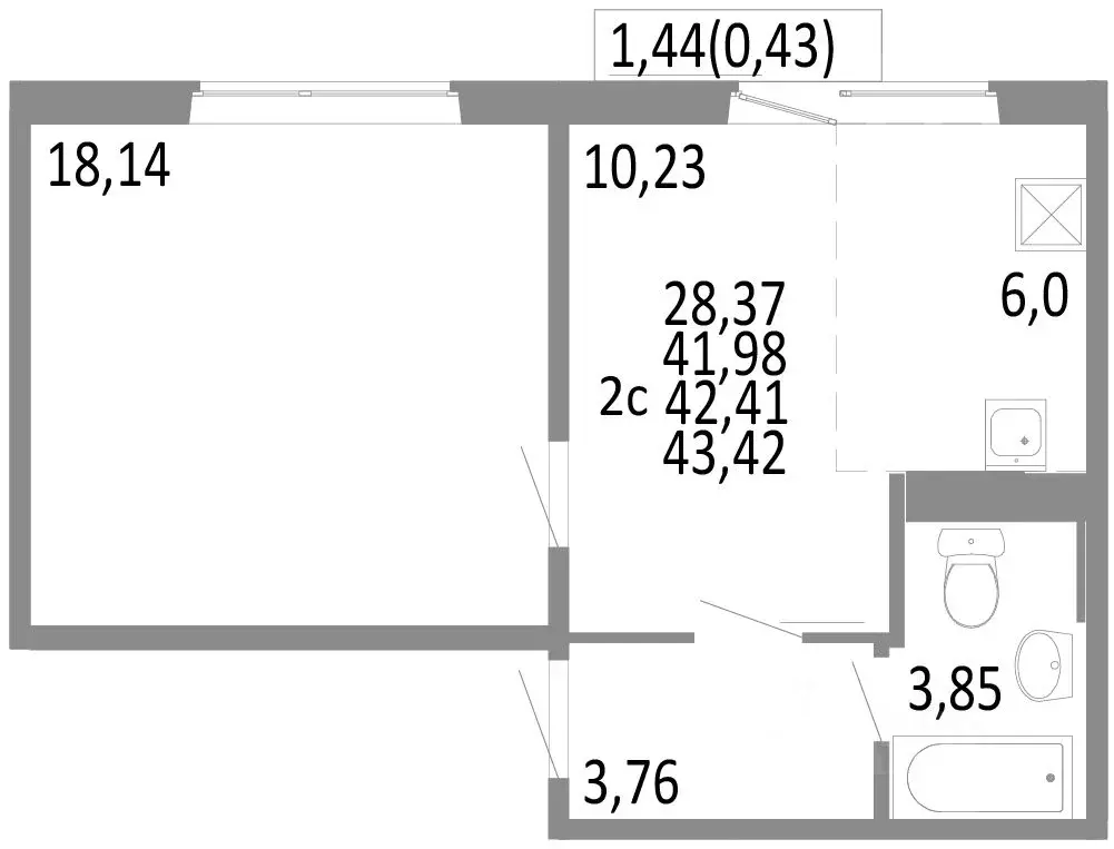 2-к кв. Челябинская область, Челябинск ул. Блюхера, 125В (42.41 м) - Фото 0