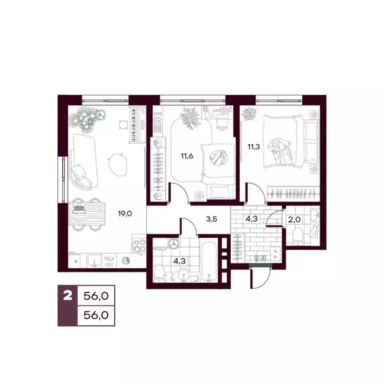 2-к кв. Тюменская область, Тюменский муниципальный округ, д. Дударева ... - Фото 0