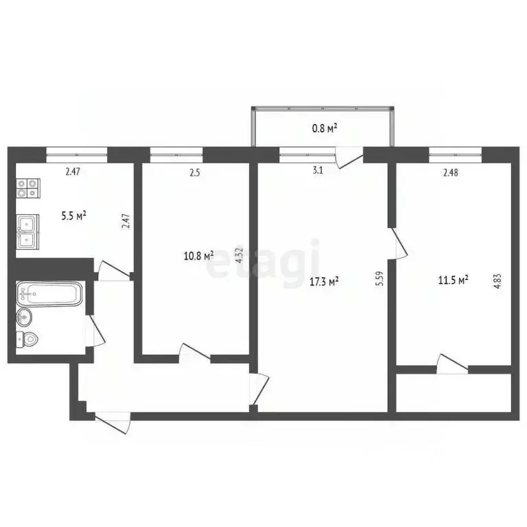 3-к кв. Псковская область, Псков Народная ул., 29 (56.4 м) - Фото 2