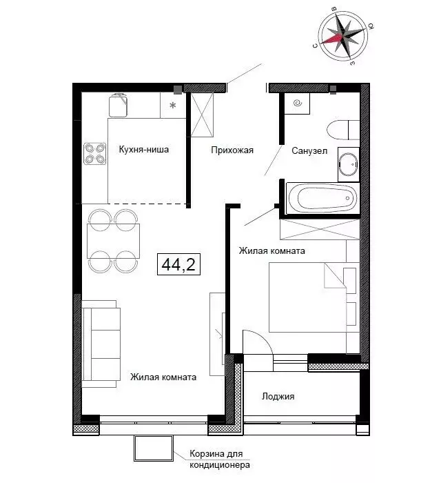 Квартира-студия: Новый, улица Ленина, 6с2 (44.2 м) - Фото 1