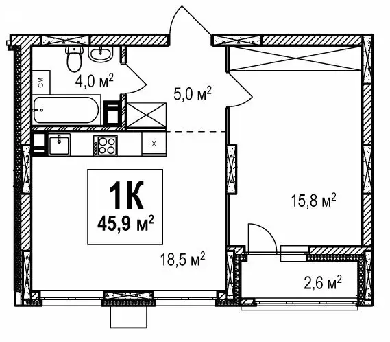 1-комнатная квартира: Нижний Новгород, проспект Гагарина, 36к4 (45.9 ... - Фото 1