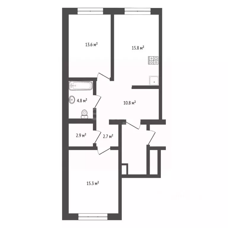 2-к кв. Тюменская область, Тюмень ул. Республики, 204к12 (66.0 м) - Фото 2