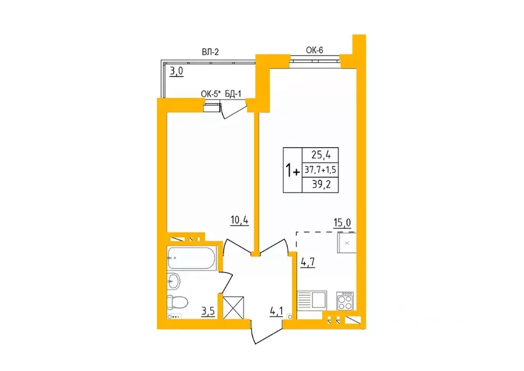 1-к кв. Башкортостан, Уфа Инорс-4Б мкр, Акварель жилой комплекс (39.1 ... - Фото 1