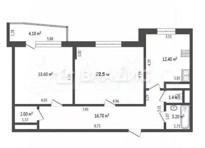 2-к. квартира, 76,6 м, 5/7 эт. - Фото 0