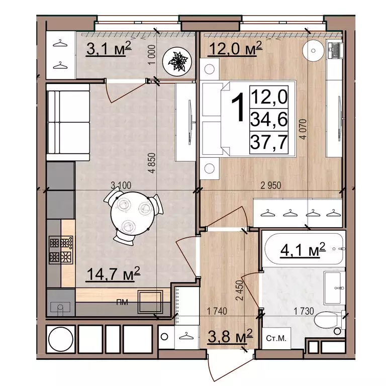 1-комнатная квартира: Рязань, район Кальное, жилой комплекс Еврокласс ... - Фото 1