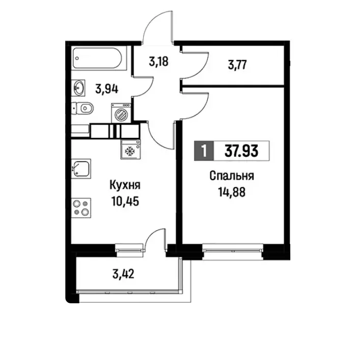 Продаётся 1-к квартира, 37.93 м - Фото 1