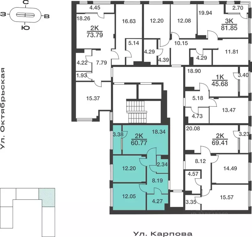 2-к кв. Тульская область, Тула ул. Карпова, 103А (60.77 м) - Фото 1