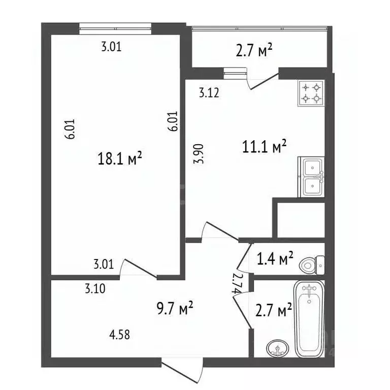 1-к кв. Санкт-Петербург Пулковское ш., 36к4 (43.0 м) - Фото 2
