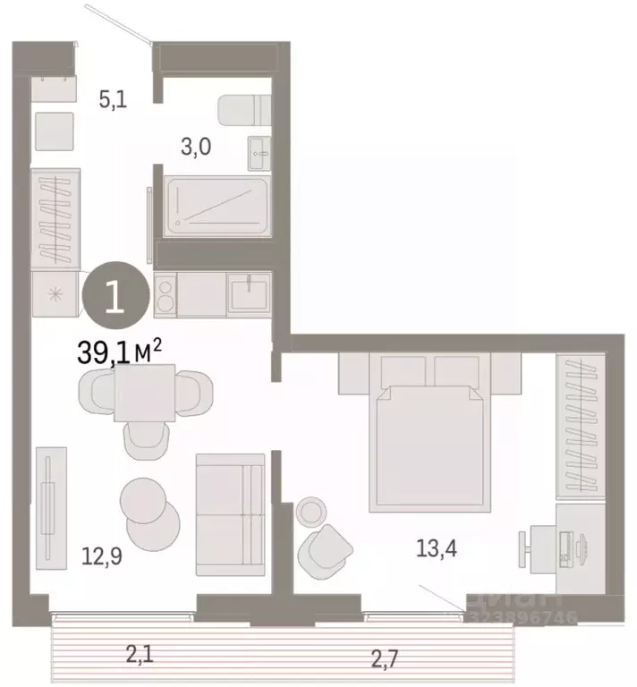 1-к кв. Свердловская область, Екатеринбург ул. Гастелло, 19А (39.13 м) - Фото 1
