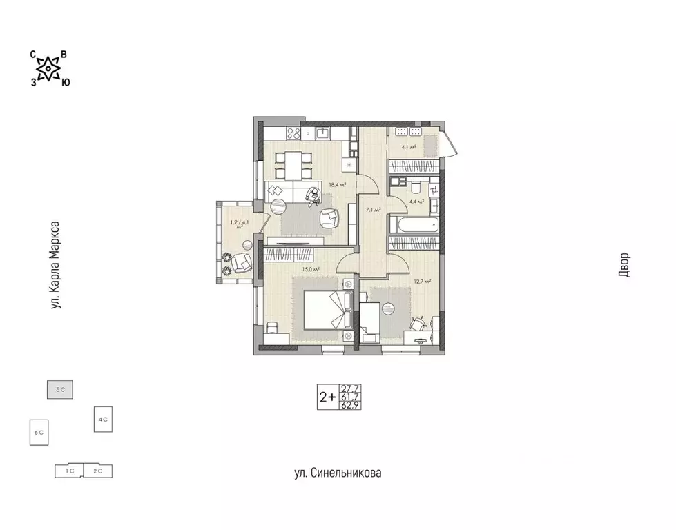 2-к кв. Хабаровский край, Хабаровск ул. Синельникова, 4 (62.9 м) - Фото 1