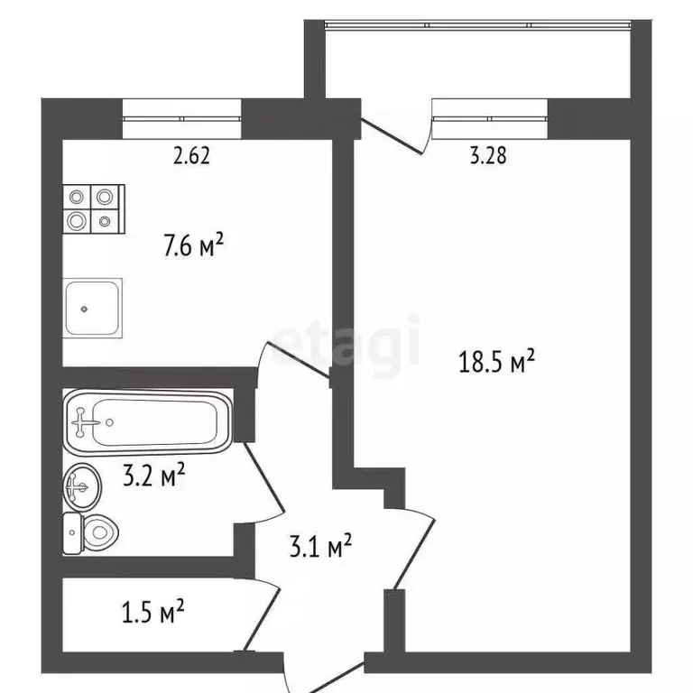 1-к кв. Коми, Усинск ул. Ленина, 9/1 (34.1 м) - Фото 1