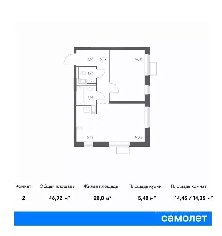 1-к кв. Москва Рязановское поселение, ул. Уточкина (46.92 м) - Фото 0