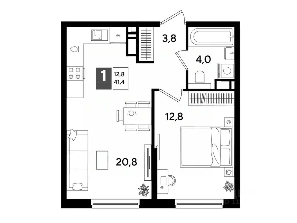 1-к кв. Краснодарский край, Краснодар Догма Парк мкр,  (41.4 м) - Фото 1