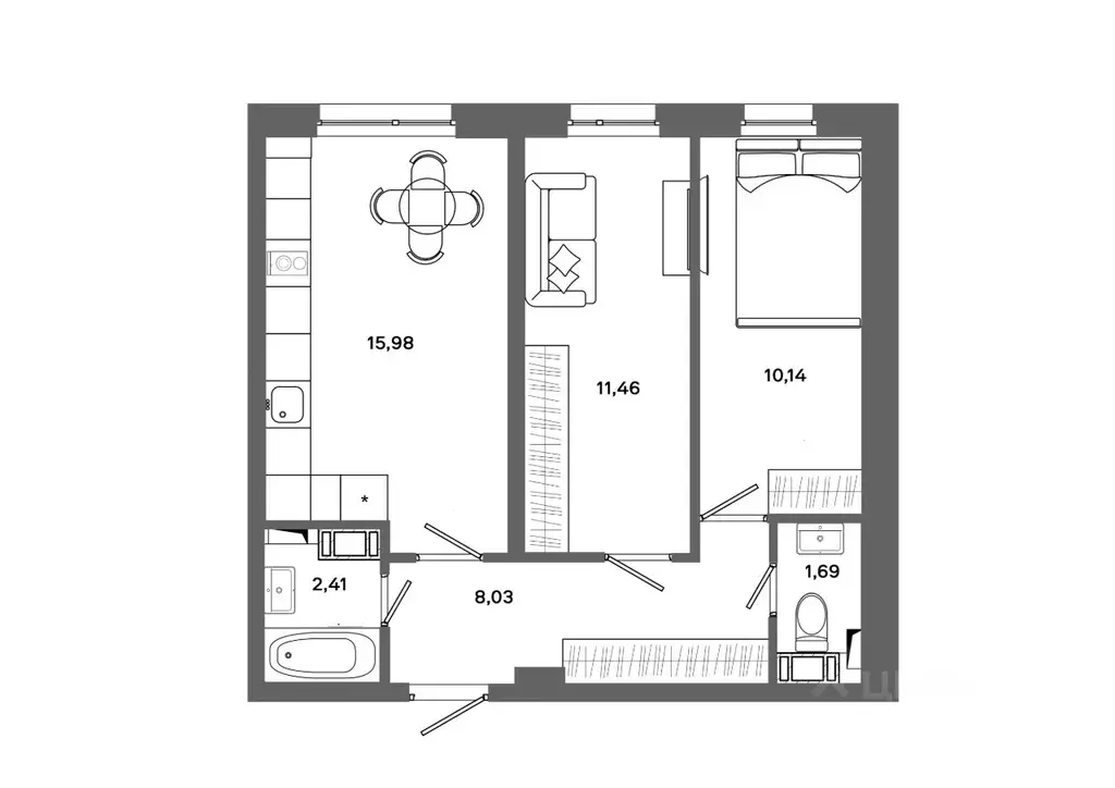 2-к кв. Ханты-Мансийский АО, Сургут 30А мкр,  (49.71 м) - Фото 0