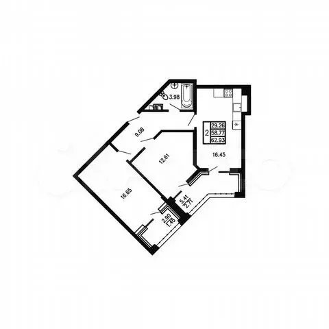 2-к. квартира, 62,9 м, 8/9 эт. - Фото 0