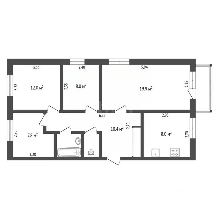 4-к кв. Амурская область, Благовещенск Загородная ул., 69 (70.7 м) - Фото 2