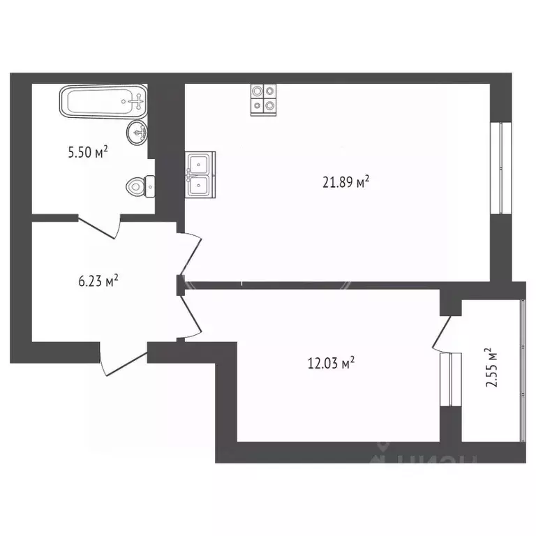 1-к кв. Калининградская область, Калининград ул. Флагманская, 3 (48.2 ... - Фото 1