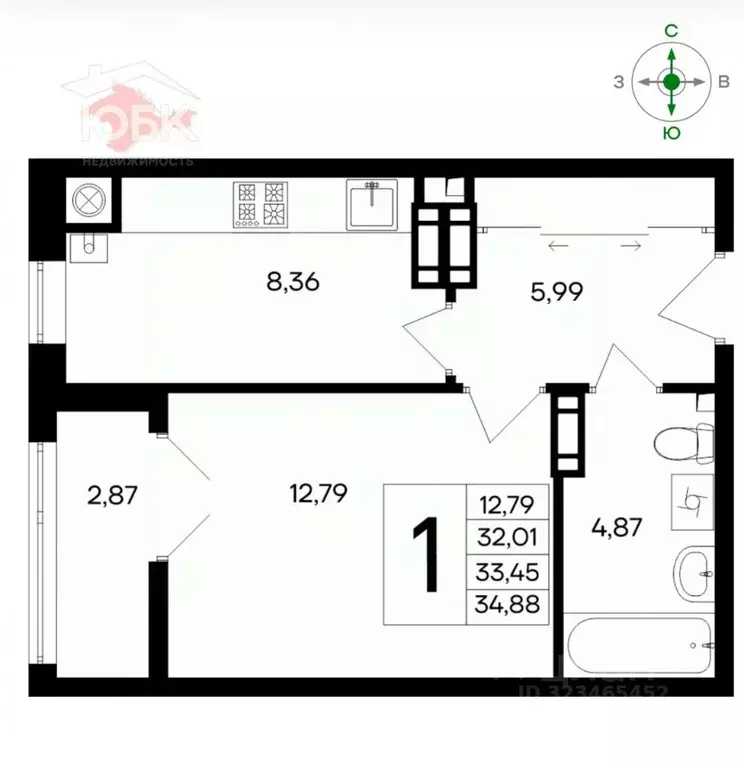 1-к кв. Крым, Евпатория ул. Чапаева, 28Г (34.88 м) - Фото 2