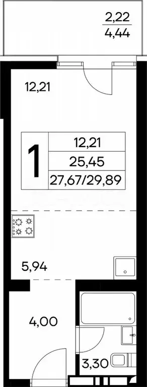 1-к. квартира, 30,2 м, 5/16 эт. - Фото 0