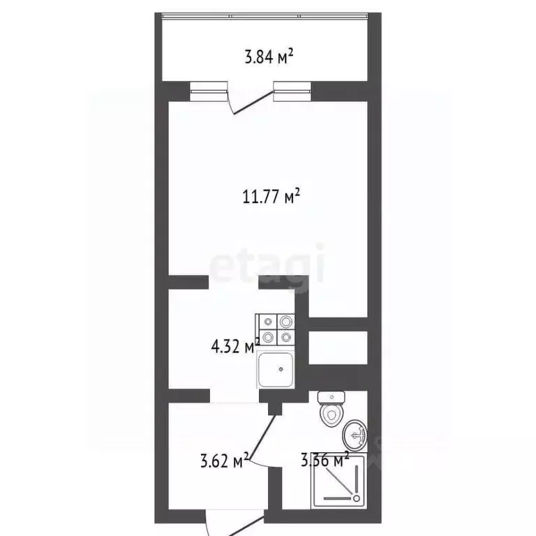 Студия Тюменская область, Тюмень ул. Краснооктябрьская, 16 (22.7 м) - Фото 2