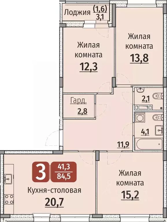 3-к кв. Чувашия, Чебоксары ул. Энергетиков (86.05 м) - Фото 1